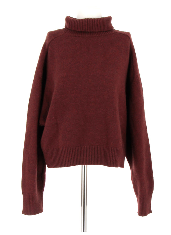 Pull à col roulé bordeaux en laine