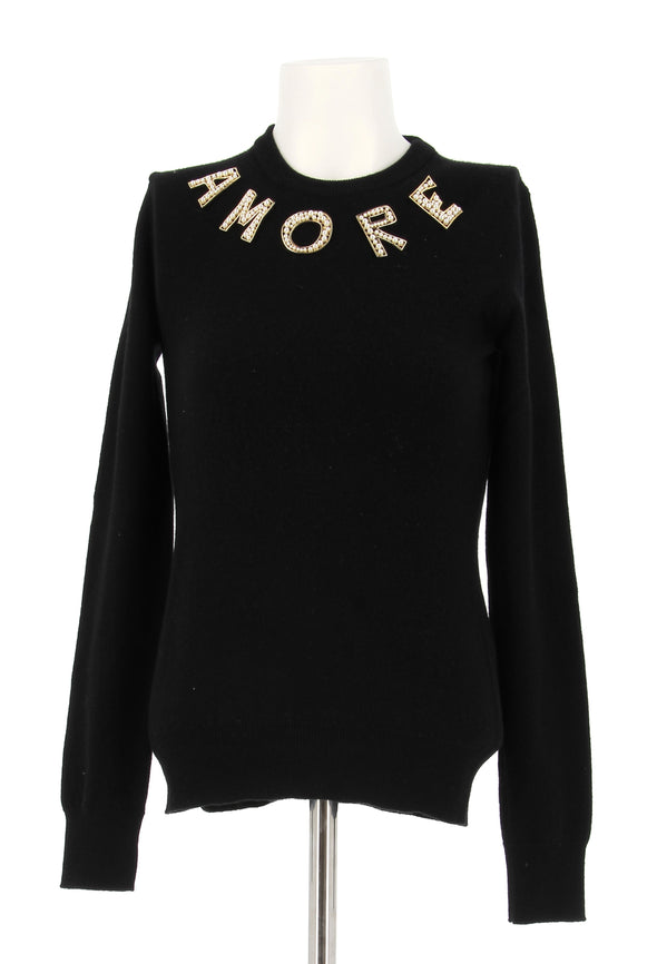 Pull noir "Amore" avec perles