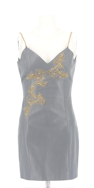 Robe en cuir gris avec strass