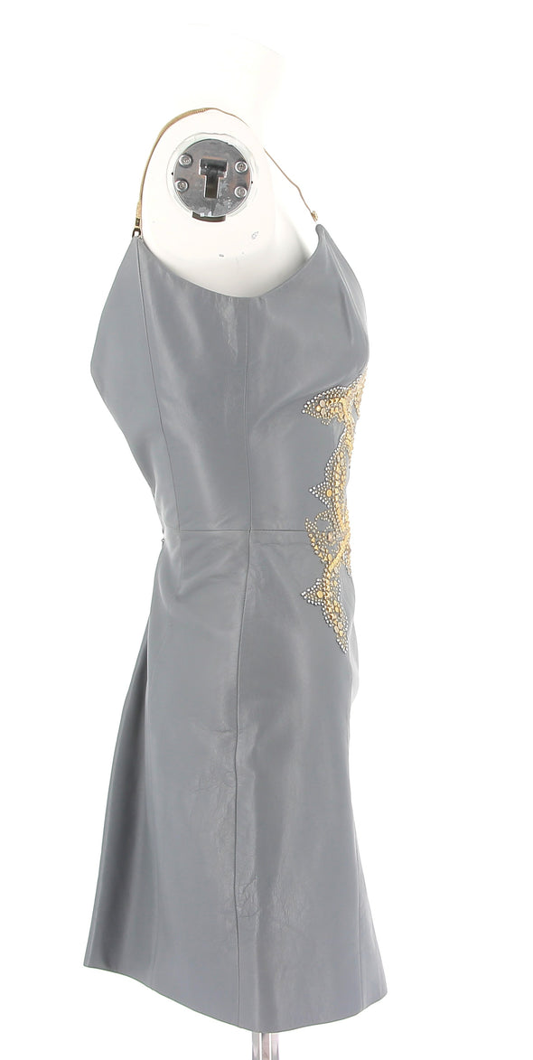 Robe en cuir gris avec strass