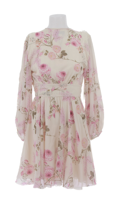 Robe beige à fleurs roses