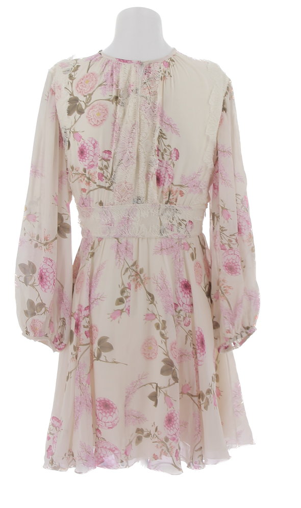 Robe beige à fleurs roses