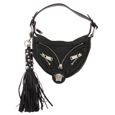 Sac à main "Medusa" noir avec pompom à franches