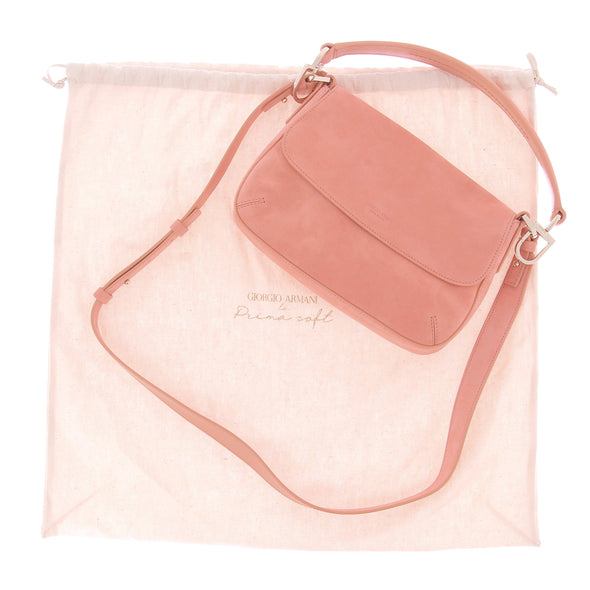 Sac baguette rose "La Prima" en cuir suédé