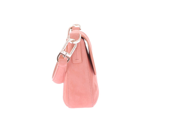 Sac baguette rose "La Prima" en cuir suédé