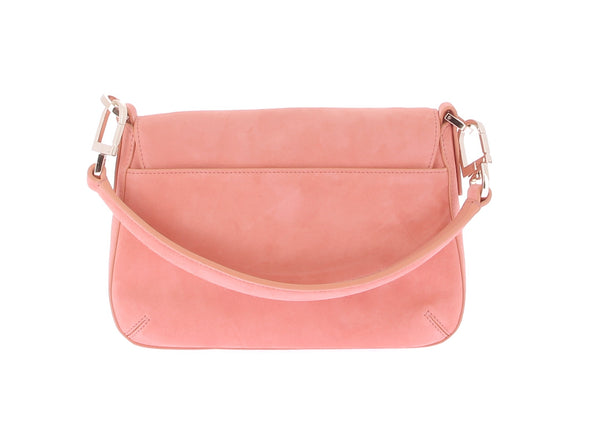 Sac baguette rose "La Prima" en cuir suédé