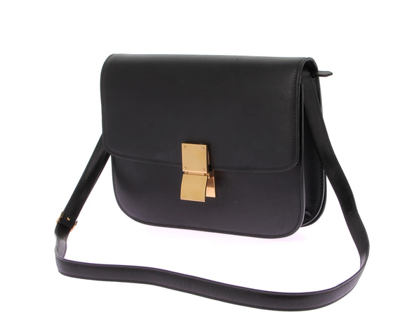 Sac à bandoulière en cuir noir "Classic Box"