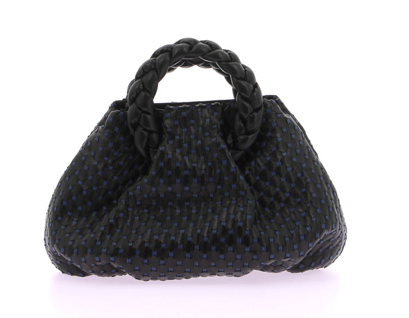 Sac à main en cuir tissé "Bombon" noir et bleu