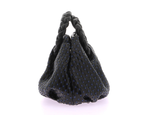 Sac à main en cuir tissé "Bombon" noir et bleu