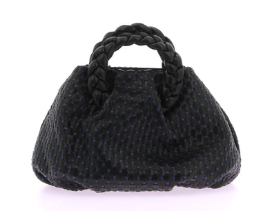 Sac à main en cuir tissé "Bombon" noir et bleu