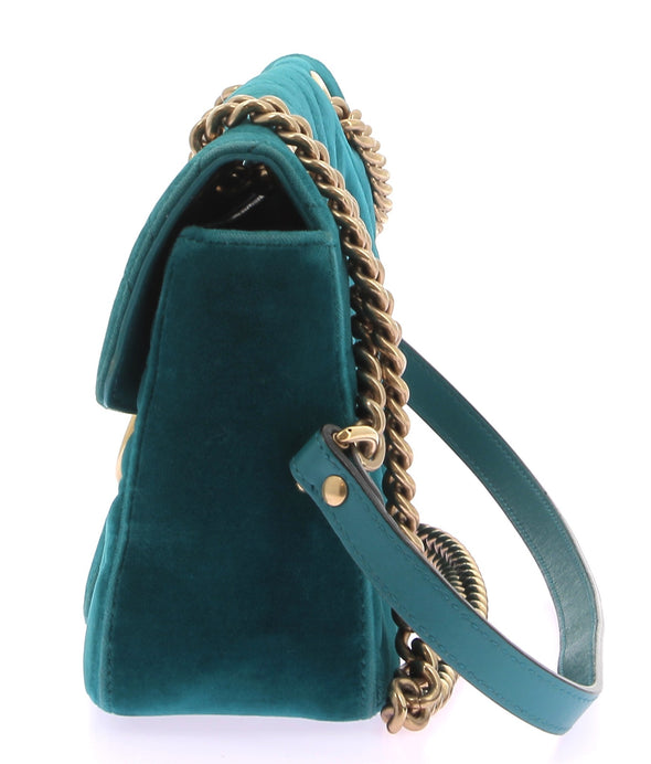 Sac bandoulière "Marmont" en velours bleu turquoise