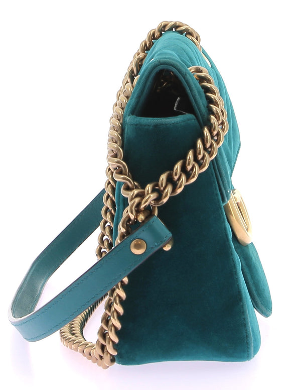 Sac bandoulière "Marmont" en velours bleu turquoise