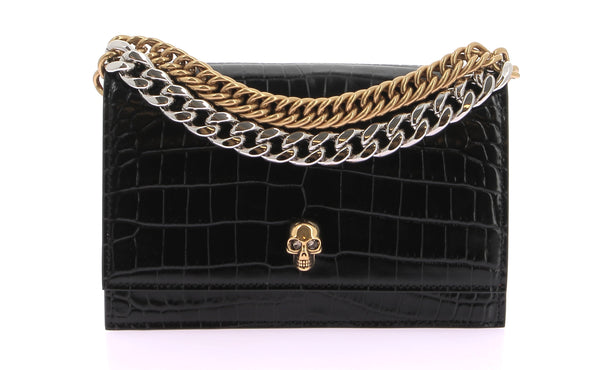 Sac à bandoulière noir à détail crâne et chaines "Skull"