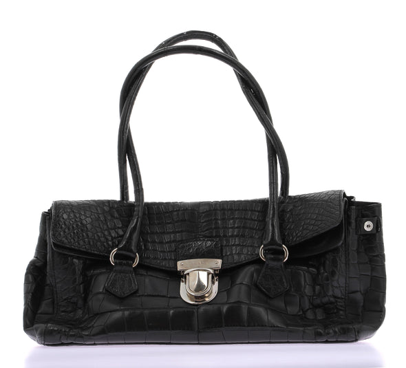 Sac en cuir croco noir