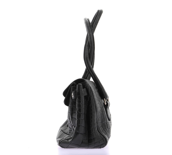 Sac en cuir croco noir