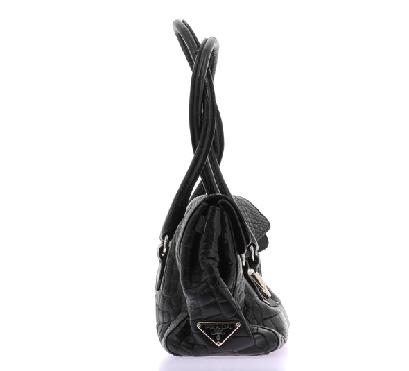 Sac en cuir croco noir