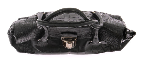 Sac en cuir croco noir