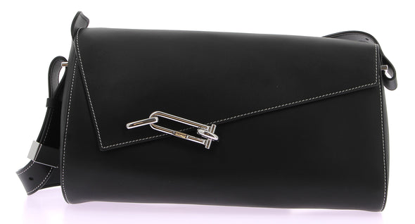 Sac à bandoulière en cuir noir "Interlock"