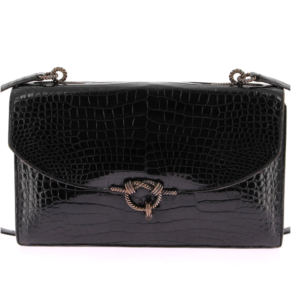 Sac "Cordelière" en crocodile noir