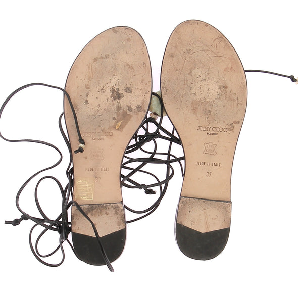 Sandales noires à lacets avec pierres