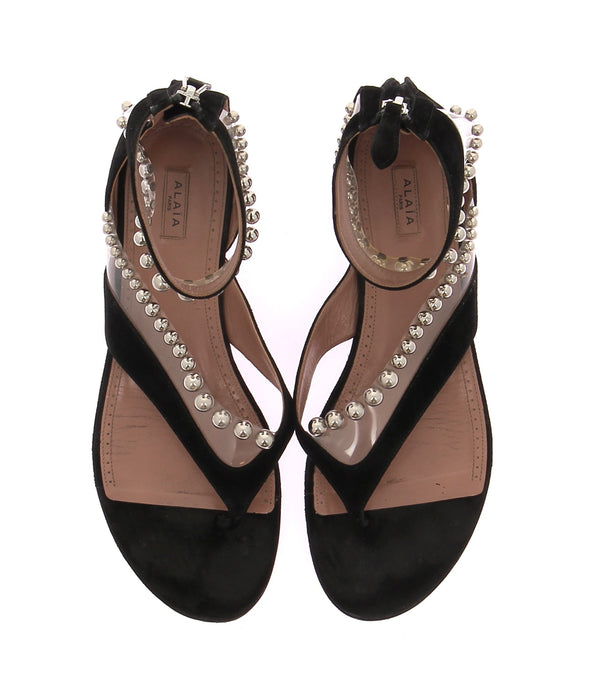 Sandales noires en daim et perles