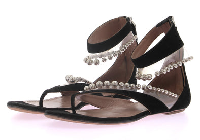 Sandales noires en daim et perles