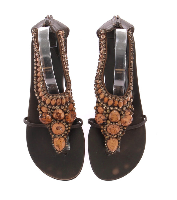 Sandales marrons avec pierres et strass