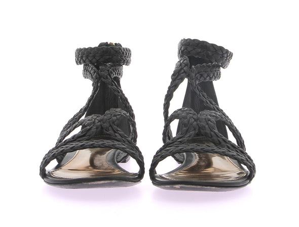 Sandales tressées noires en cuir