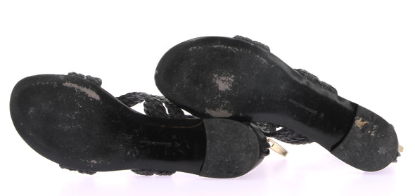 Sandales tressées noires en cuir