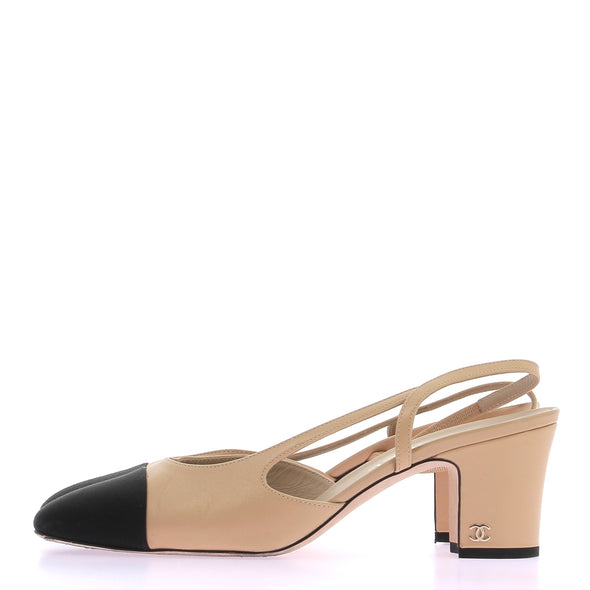 Slingback à talons beige et noir