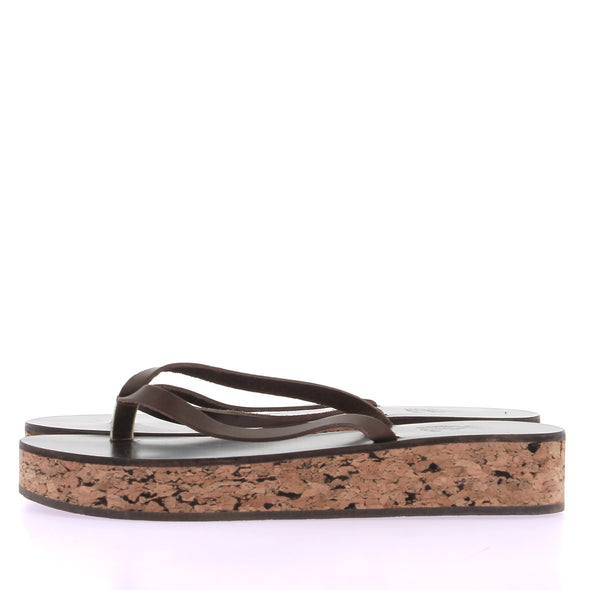 Tongs en cuir marron et liège