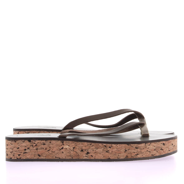 Tongs en cuir marron et liège