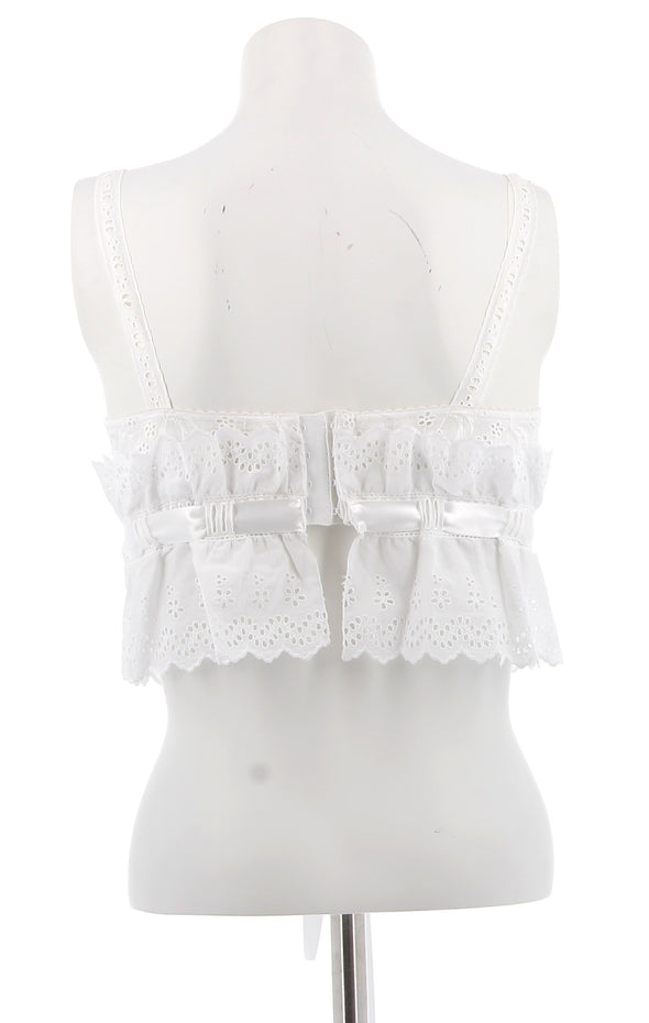 Top blanc à volants en dentelle