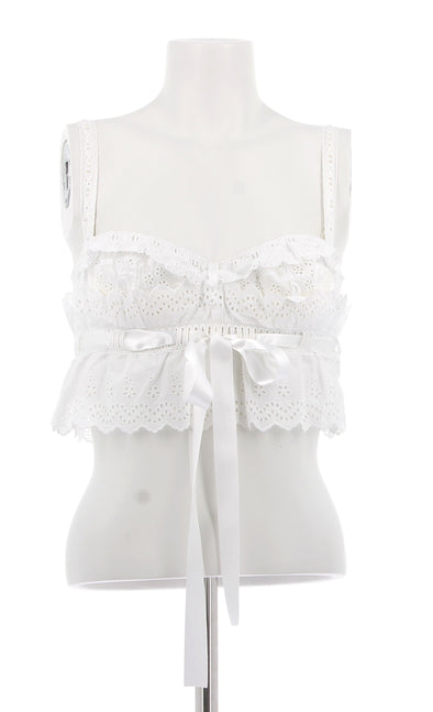 Top blanc à volants en dentelle