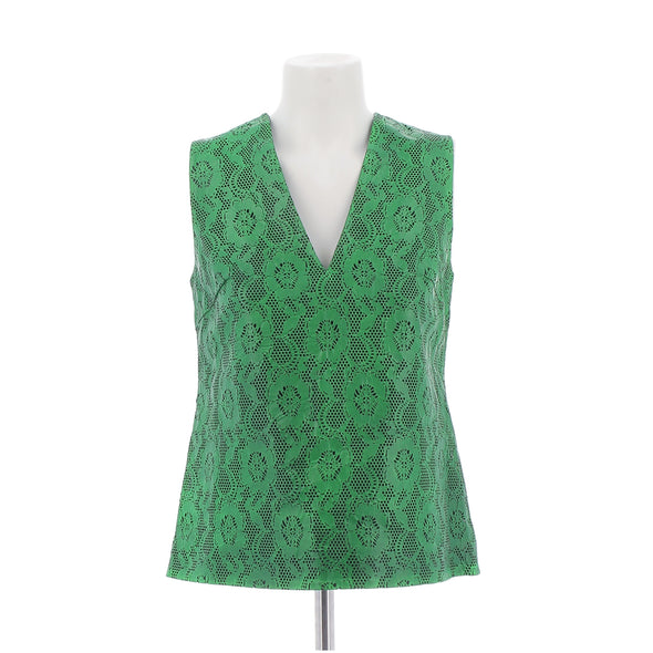 Top en cuir perforé florale vert