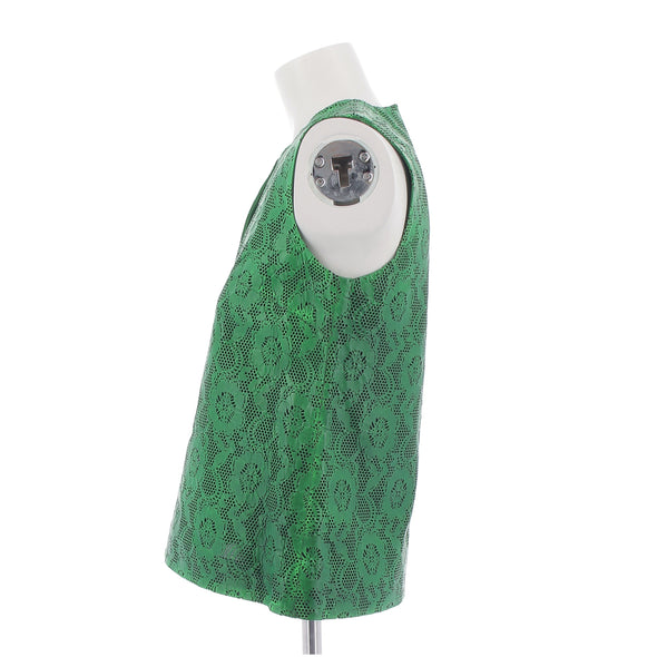 Top en cuir perforé florale vert