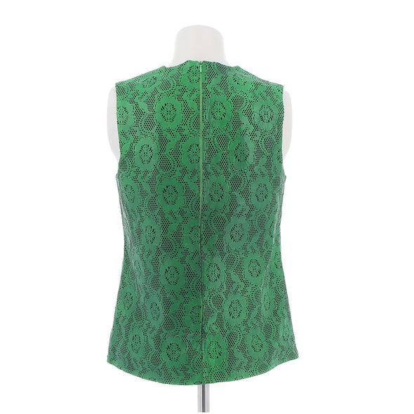 Top en cuir perforé florale vert