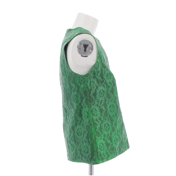 Top en cuir perforé florale vert