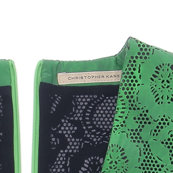 Top en cuir perforé florale vert