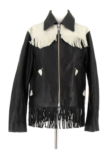 Blouson bicolore en cuir à franges