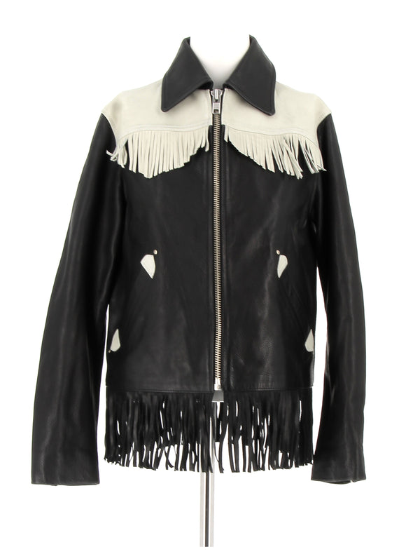 Blouson bicolore en cuir à franges