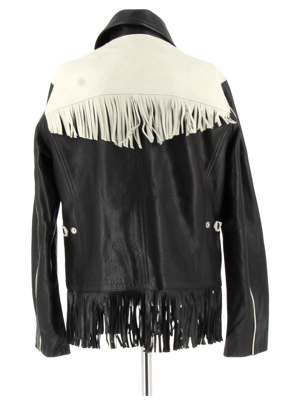 Blouson bicolore en cuir à franges