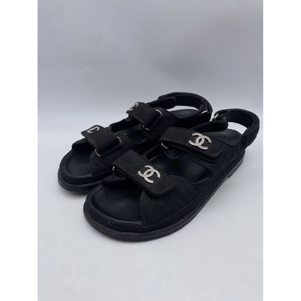 Dad Sandales en toile noire et CC strass