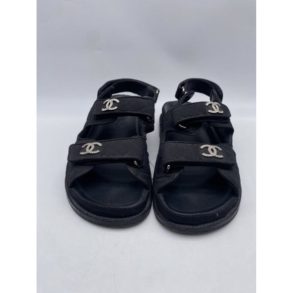 Dad Sandales en toile noire et CC strass