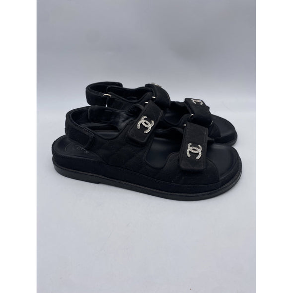 Dad Sandales en toile noire et CC strass