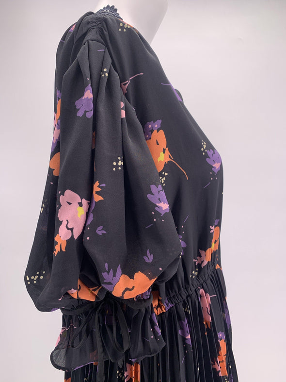 Robe noire fleurie plissée - Personal Seller