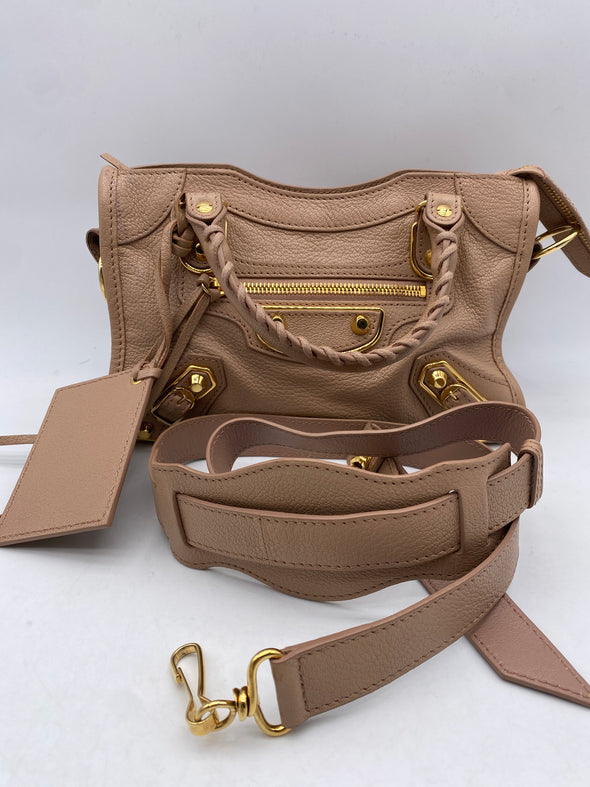 Mini sac city en cuir nude