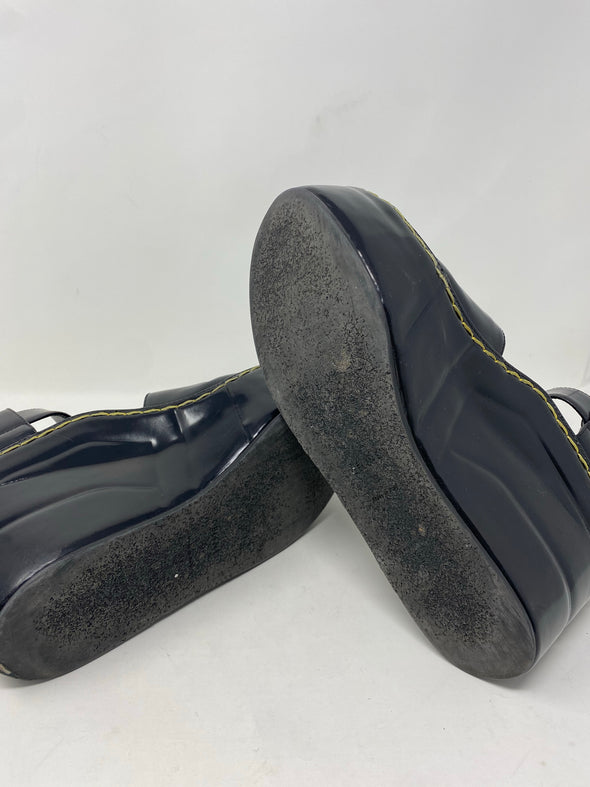 Sandales à plateforme en cuir verni noir