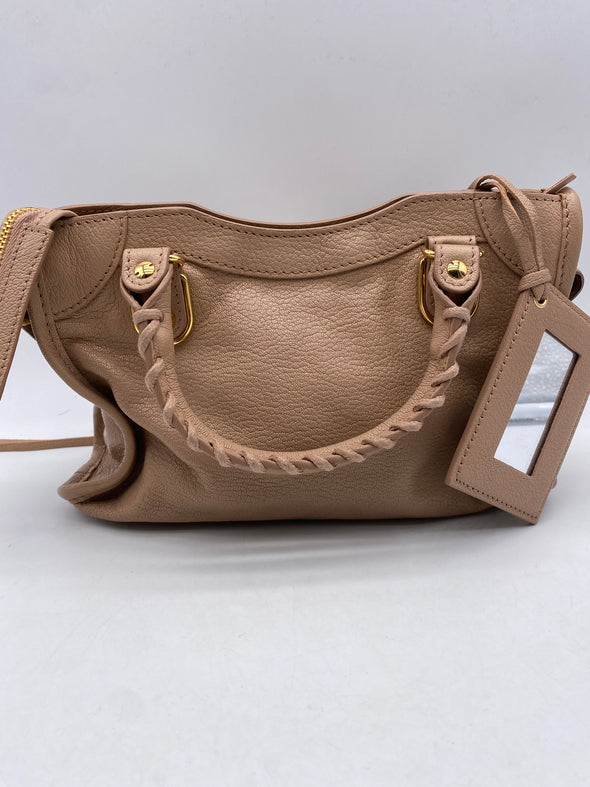 Mini sac city en cuir nude