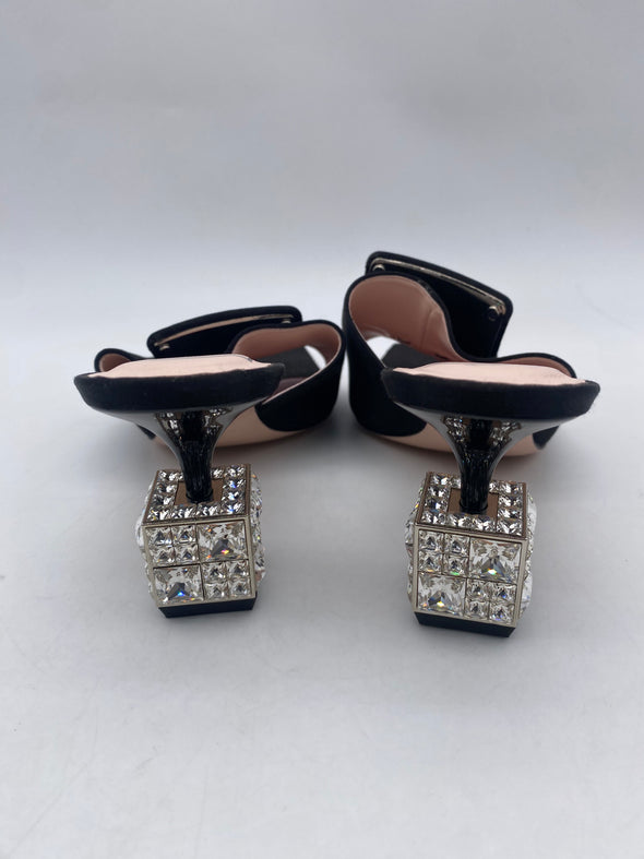 Mules Cube Strass heel en Satin